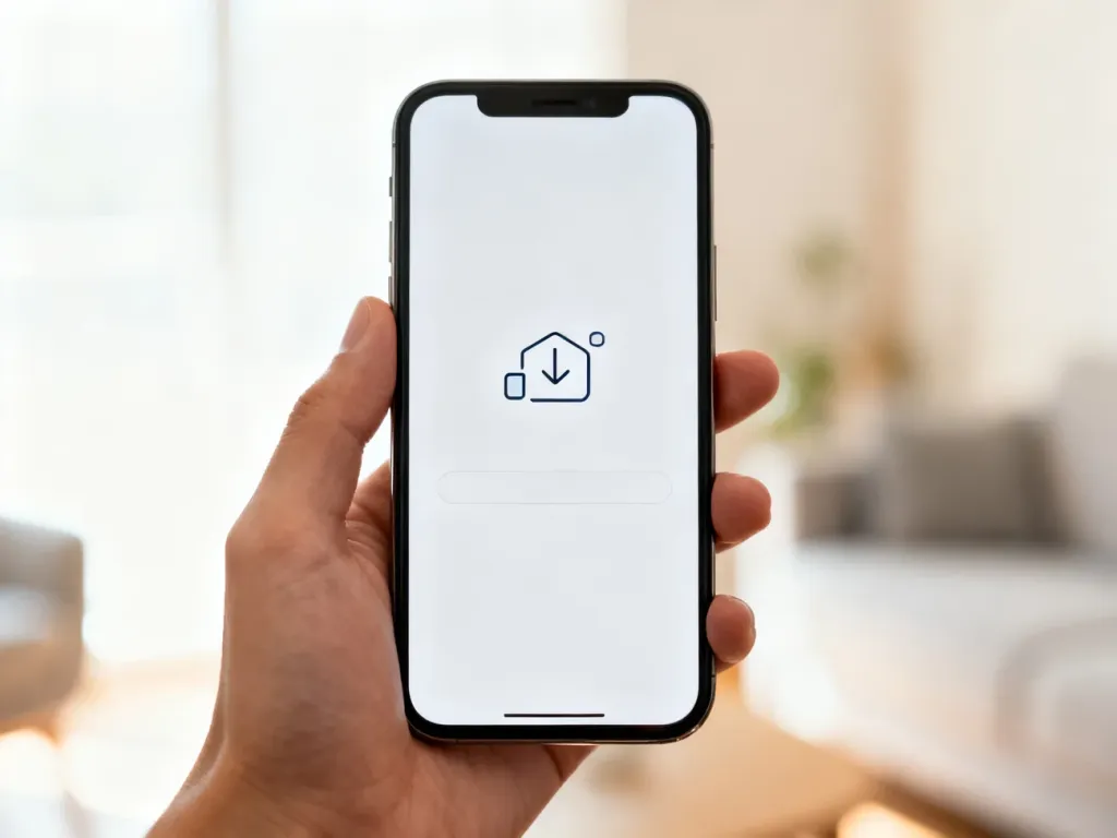 Dłoń trzymająca smartfon z widocznym interfejsem logowania do konta klienta na jasnym tle.