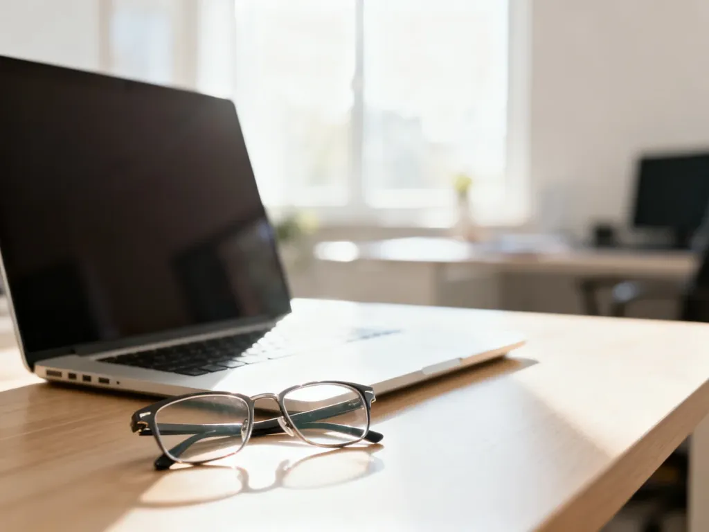 Nowoczesny laptop na biurku w jasnym domowym biurze, gotowy do zalogowania się do platformy edukacyjnej.