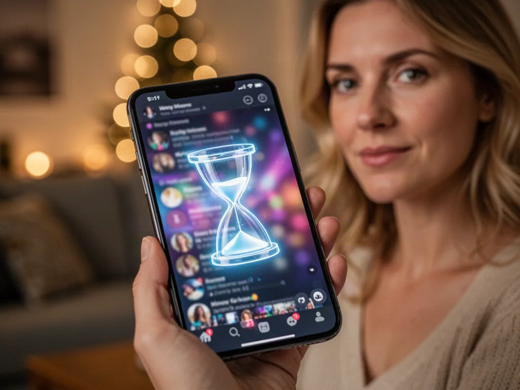 Zbliżenie na ekran smartfona z ikoną klepsydry, symbolizującą wygasającą serię wiadomości na Snapchacie.